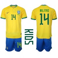Camisa de Futebol Brasil Eder Militao #14 Equipamento Principal Infantil Mundo 2022 Manga Curta (+ Calças curtas)